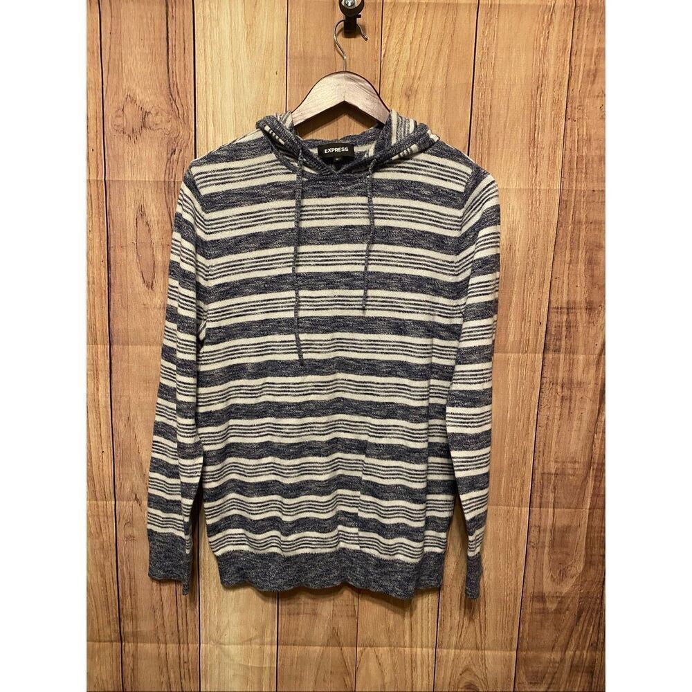 Express Medium grey white striped cotton hoodie sweatshirt men’s